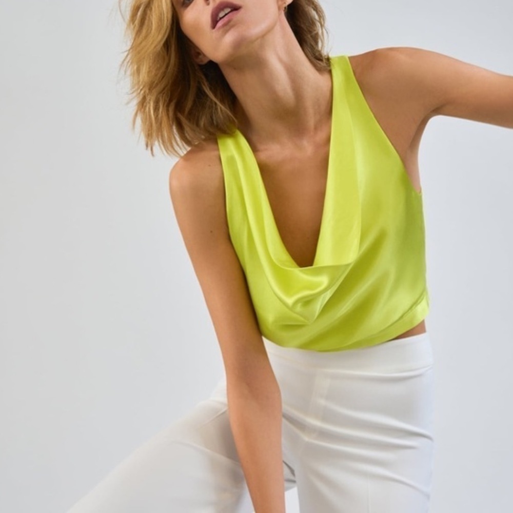 Zara Silky Yellow Sleeveless Cowl Neck Blouse US Women’s Small
